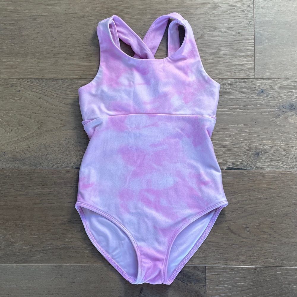 DSG Leotard Size Small 8/ 9 Gymnastics Dance Tank Leo Pink White Marble Toe Dye